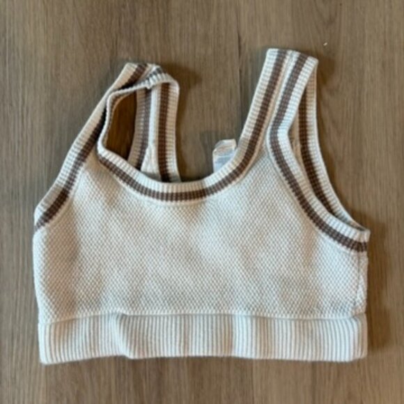Alo - Tennis Club Sweater Knit Bra Crop Tank Beige Cream - Picture 1 of 5